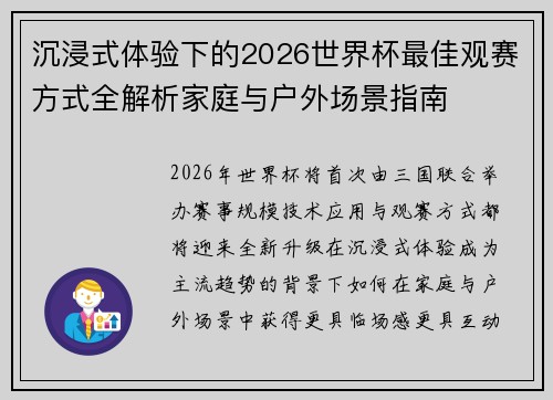 沉浸式体验下的2026世界杯最佳观赛方式全解析家庭与户外场景指南